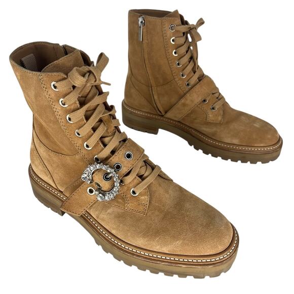 Jimmy Choo Cora Suede Tan Combat Moto Boots - Picture 4 of 16